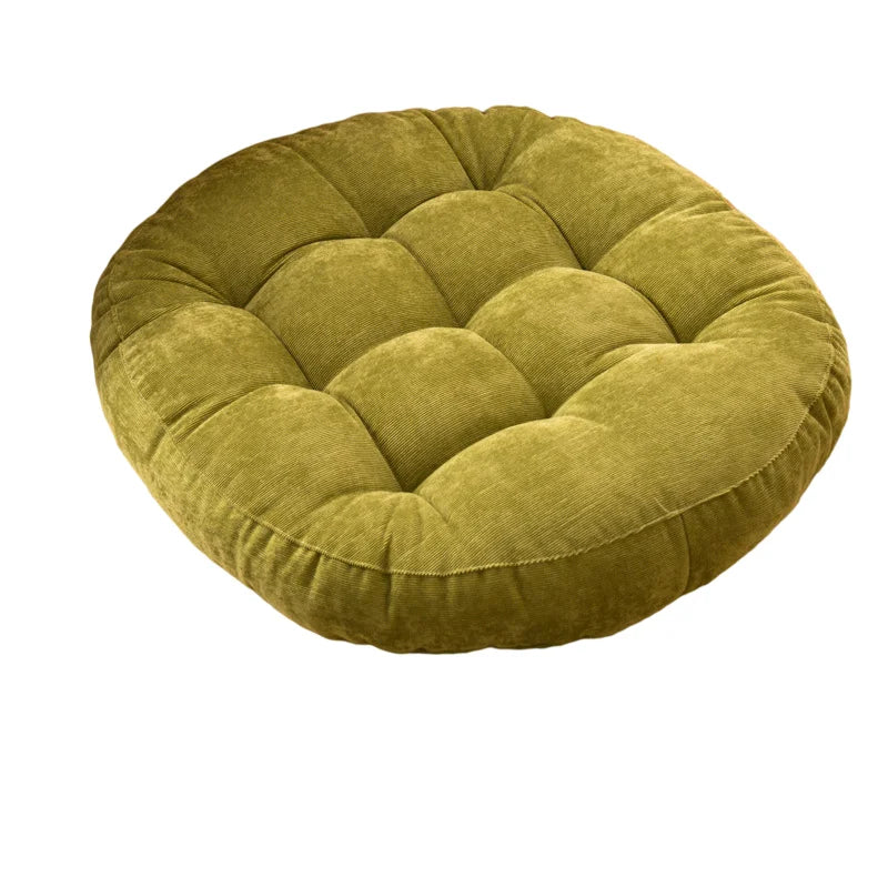 Round Grey Floor Cushion – Large Tufted Corduroy Seating Pillow